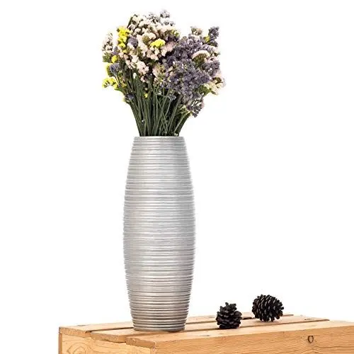 Produktbild: Leewadee - Moderne Blumenvase, Bodenvase für Pampasgras Als Wohnzimmer Deko- 34 cm Hoch, Silber