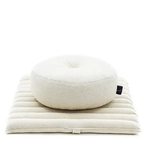 Produktbild: Leewadee Meditationsset Yogaset aus Meditationskissen Zafu und Kleiner rollbarer Sitzmatte Zabuton Ökologisches Naturprodukt, Kapok, Natur