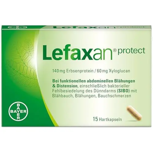 Produktbild: Lefaxan® protect bei wiederkehrenden funktionellen Blähungen mit Blähbauch und gasbedingten Bauchschmerzen – 15 Kapseln für die Stärkung der natürlichen Darmbarriere