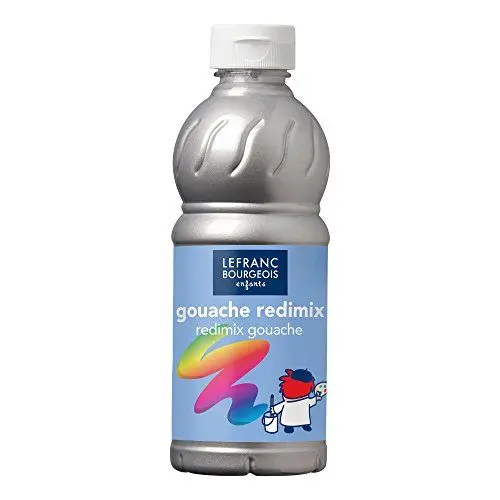 Produktbild: Lefranc Bourgeois 188342 flüssige Tempera Redimix Farbe, leuchtende Gouachefarbe auf Wasserbasis, hohe Deckkraft, hervorragenden Maleigenschaften, gebrauchsfertig, 500ml Flasche - Silber
