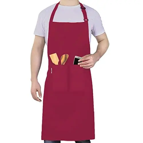 Produktbild: LEFUNDA® Kochschürze Wasserdicht Schürze mit 3 Taschen Verstellbare Grillschürze mit langen Bändern Küchenschürze für Männer Damen Küche BBQ Restaurant Café Backen