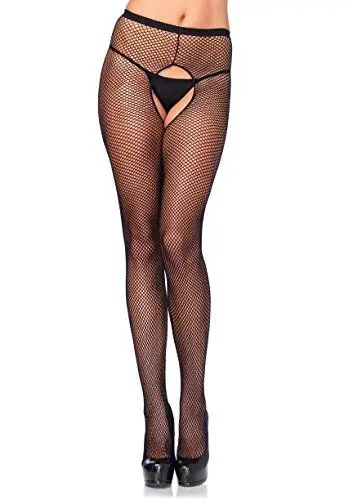 Produktbild: Leg Avenue 1404Q - Plus Größe Fischnetz Strümpfhosen Mit Offener Zwickel, Dessous Damen Reizwäsche