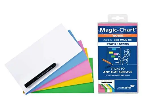 Produktbild: Legamaster Magic-Chart Notes - statisch selbsthaftend - weiß - 10x20cm - abwischbar und wiederbeschreibbar - inkl. 1 Boardmarker - 250 Folien