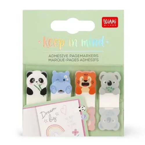 Produktbild: Legami - Keep in Mind Seitenmarker, 80 Seitenmarker Aufkleber (20 x 4), beschreibbare und entfernbare Aufkleber, Motiv Cute Animals, 7 x 5,5 cm