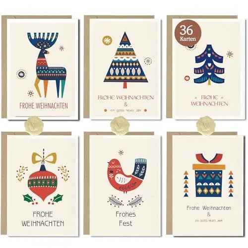Produktbild: Legezon 36 Weihnachtskarten set mit Umschlägen - A6 Postkarten Set, für Familie, Freunde, oder geschäftlich (6 * 6)
