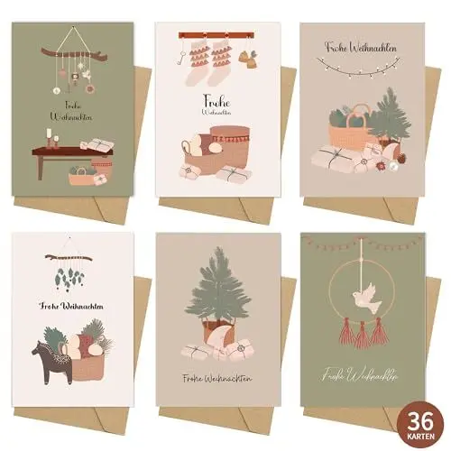 Produktbild: Legezon 36 Weihnachtskarten set mit Umschlägen - Weihnacht Grußkarte für Familie Freunde Geschäftlich Kunden (6 * 6), Stilvolles traditionelle