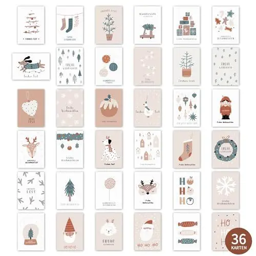 Produktbild: Legezon Weihnachtskarten - 36 Weihnachtskarten - A6 Postkarten Set mit weihnachtlichen Motiven - Christmas Postkarten - kleiner Weihnachtsgruß zu Weihnachten (36 * 1)