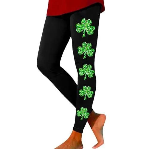 Produktbild: Leggings Damen Damen-St-Day-Leggings, irische irische Sport-Leggings mit weichem und schmalem Po- Leggins 80er Jahre Damen Legging Damen Gefüttert (Wine, XL)