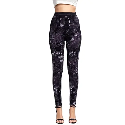 Produktbild: Leggings Damen Damen Geeignete Yogahosen für Frauen, elastische Jeans, Leggings, Thermostreifen, Druck, Denim-Leggings, Strumpfhose, Wanderhose, Outfits, Hip-Yoga-Hose Hosen Weihnachten (Purple, S)