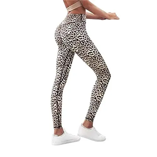 Produktbild: Leggings Damen Sport Leggings Leopard Gedrucket Trainingsgamaschen Elastische Fitness Workout Yogahosen Lange Gymwear Laufen Jogginghosen, Frauen Laufhose Bleistift Hose Activewear Womens Pants S-XL