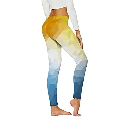 Produktbild: Leggings Damen Sport Yoga Hose Damen Activewear Frauen-beiläufige Feste Sport-Yoga-Bunte geometrische Druck-Gamaschen Sportleggins (Yellow, XL)