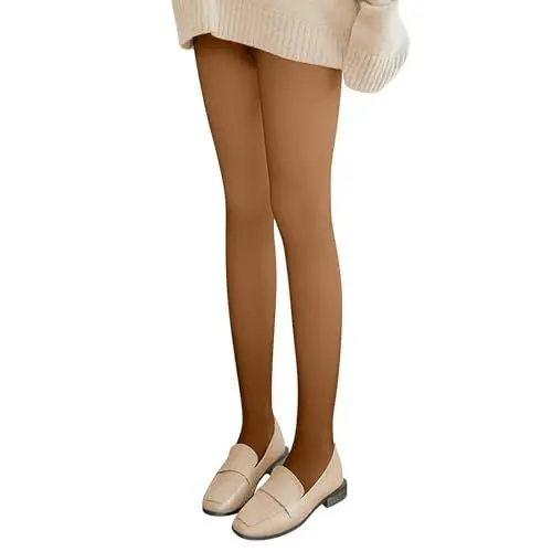 Produktbild: Leggings Plüsch Damen Winter Leggings Mädchen Damen-Beine, durchscheinende, warme Strumpfhosen, schlanke, Dehnbare Schritt-Fuß-Hose Leggins Sport Damen Thermo Leggings Damen Fleece (Coffee, One Size)