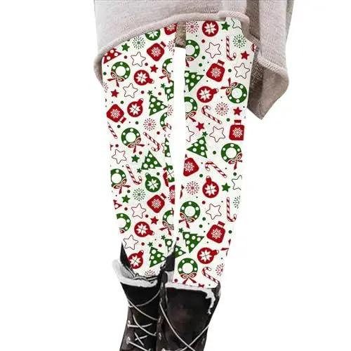 Produktbild: Leggings für Damen Lang Weihnachts Leggins Christmas Drucken Sportleggins High Waist Sporthose Bequeme Blickdicht Strumpfhose Slim Hose Scrunch Butt Yogahose Workout Strumpfhosen Soft Fitnesshose