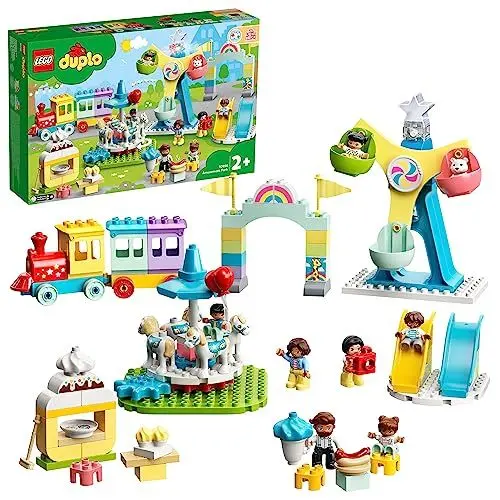 Produktbild: LEGO 10956 DUPLO Erlebnispark, Kinderspielzeug ab 2 Jahre mit Jahrmarkt und Zug für Mädchen und Jungen, Steine zum Bauen und Minifiguren