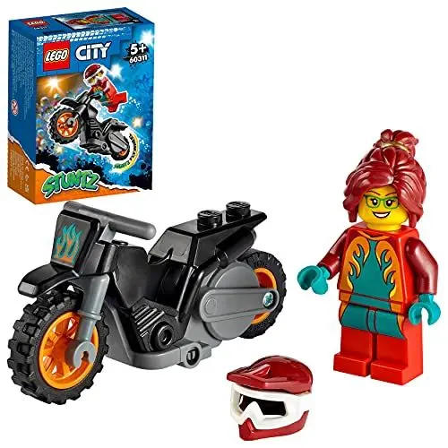 Produktbild: LEGO 60311 City Stuntz Feuer-Stuntbike mit Schwungradantrieb, Spielzeug-Motorrad mit Feuerwehrchefin als Stuntwoman, für Kinder ab 5 Jahren