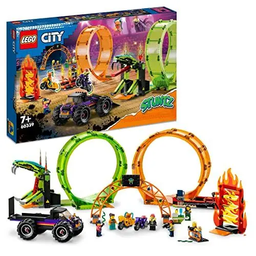 Produktbild: LEGO 60339 City Stuntz Stuntshow-Doppellooping Set, inkl. Rampe, Monstertruck, 2X Motorrad und 7 Minifiguren, Spielzeug für Kinder ab 7 Jahre