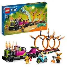 Produktbild: LEGO 60357 City Stuntz Stunttruck mit Feuerreifen-Challenge, mit schwungradbetriebenem Motorradspielzeug und Minifiguren, lustiges Geschenk für Kinder ab 6 Jahren, 2023 Set