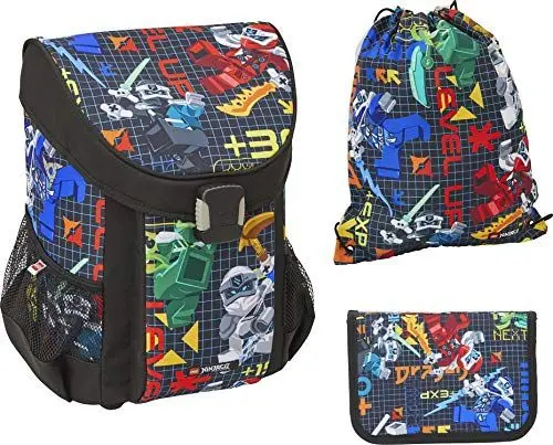 Produktbild: BBM Bags Schulranzen Set EASY, 3 teilig, Ranzen nur 790 g, Schulset mit BBM NINJAGO Prime Empire Motiv, Büchertasche ca. 39 x 29 x 22 cm, 18 Liter, Ranzenset mit gefüllter Federmappe und Sportbeutel, schwarz