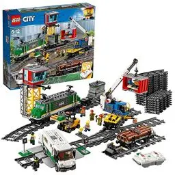 Produktbild: LEGO City Güterzug, Set mit batteriebetriebenem Motor, Bluetooth-Fernbedienung, 3 Wagen, Gleise und Zubehör 60198