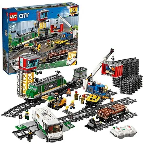 Produktbild: LEGO City Güterzug, Set mit batteriebetriebenem Motor, Bluetooth-Fernbedienung, 3 Wagen, Gleise und Zubehör 60198