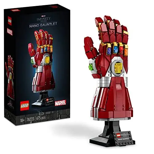 Produktbild: LEGO Marvel Iron Mans Nano Handschuh, Baubares Iron Man-Modell mit Infinity-Steinen aus leuchtende Bausteinen, inspiriert von „Avengers: Endgame“, Sammlerstück für Erwachsene 76223