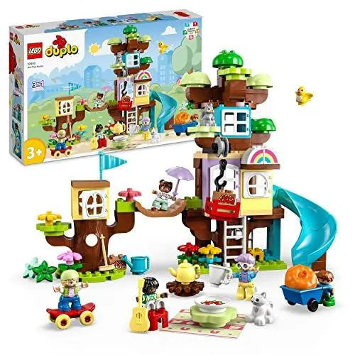 Produktbild: LEGO DUPLO 3-in-1 Baumhaus Spielzeug für Kleinkinder ab 3 Jahren, Mädchen und Jungen mit 4 Figuren, Tieren, Konstruktionsspielzeug mit Bausteinen und Einer Rutsche, Lernspielzeug 10993