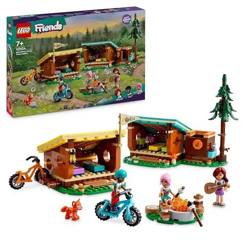 Produktbild: Lego Friends Gemütliche Hütten im Abenteuercamp, Spielset für Rollenspiele in freier Natur, Kinderspielzeug für Mädchen und Jungen ab 7 Jahren mit 3 Spielfiguren und Fuchs, Camping-Spielzeug 42624