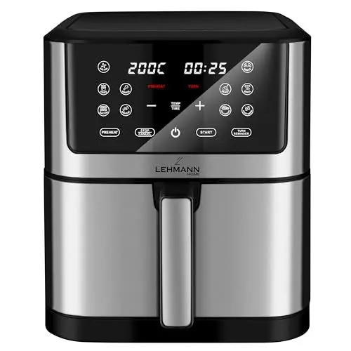 Produktbild: LEHMANN LHODF-1880 Heißluftfritteuse XXL 8L, 1800 W, 8-in-1 Air Fryer mit 10 Programmen, bis 200°C, Fritteuse ohne Öl mit Air Fry Technologie – Grillen, Backen, Gären, Dehydrieren