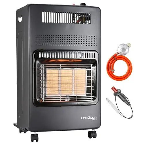 Produktbild: Lehmann Leistungsstarker Gasheizer 4,2 kW mit 3 Heizstufen, Piezo-Zündung, Sicherheitsabschaltung, Transportrollen, LPG/Propan/Butan - ideal für Räume bis 80 m² - inkl. Schlauch und Regler