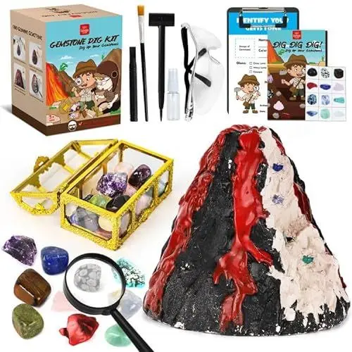 Produktbild: Lehoo Castle Ausgrabungsset für Kinder, Edelsteine Ausgraben Set mit 12 Geologie Steine, Mineralien Ausgrabungsset für Jungen Mädchen (Rot)