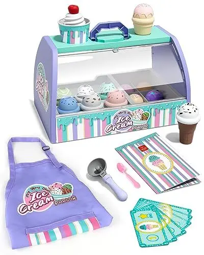 Produktbild: Lehoo Castle Eisdiele Kinder, Spielzeug ab 3 Jahre, Kaufladen Zubehör, Kaufmannsladen Zubehör, EIS Spielzeug für Kinder, Eisladen Kinder, Kinderküche Zubehör, Mädchen Geschenke 3 Jahre (Lila)