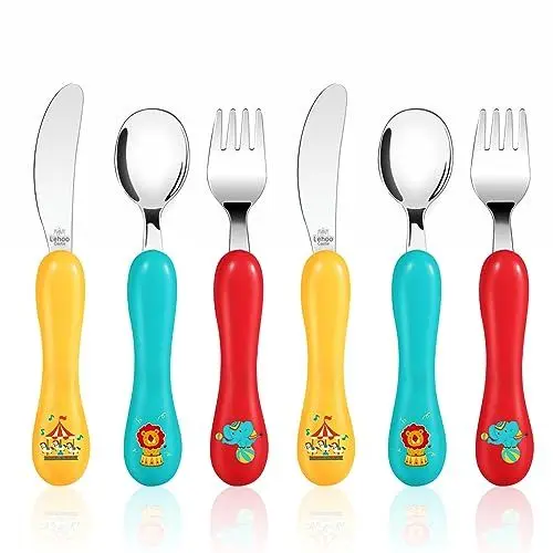 Produktbild: Lehoo Castle KinderBesteck, 6-teilig KinderBesteck Edelstahl, Kinder Besteck, Baby Kleinkinder Löffel Gabel Messer Set