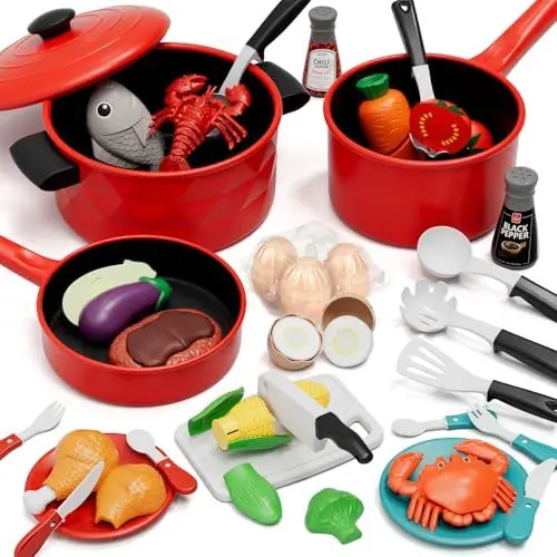 Produktbild: Lehoo Castle Kinderküche Zubehör, Spielküche Zubehör, Kinderküche Geschirr, Zubehör Kinderküche, Töpfe Kinderküche, Spielzeug ab 3 Jahre