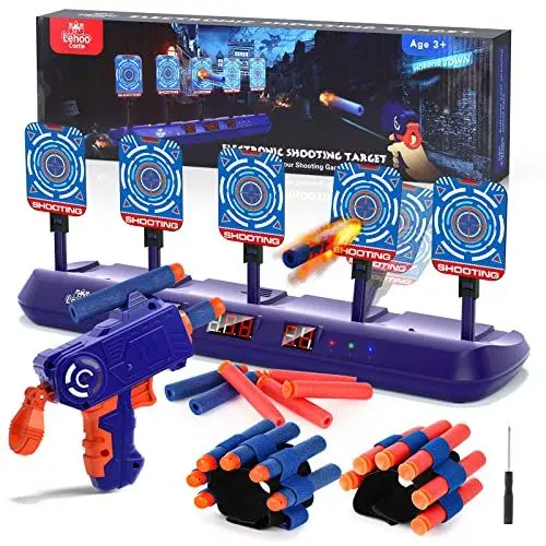 Produktbild: Lehoo Castle Elektrische Zielscheibe mit Spielzeugpistole, Kompatibel mit Nerf, 20 Schaumstoffdarts, Automatisches Punktesystem, Spielzeug für Jungen ab 6 7 8 9 Jahren
