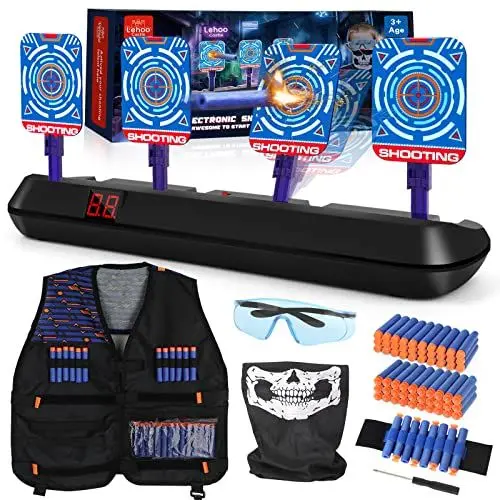 Produktbild: Lehoo Castle Zielscheibe für Nerf Pistole, Zielscheibe Elektrisch mit Nerf Weste, 60 Darts, Spielzeug ab 3 4 5 6 7 Jahre Jungen, Indoor & Outdoor Spiele für Kinder