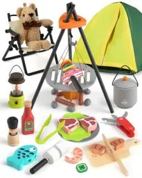 Produktbild: Lehoo Castle Spielküche Zubehör Holz, Outdoor Spielzeug ab 3+ Jahre, Camping Spielset Kinder, Kinderküche Zubehör, Holzspielzeug, Jungen und Mädchen Geschenke 3 Jahre