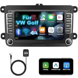 Produktbild: Lehwey Bluetooth Autoradio mit Bildschirm für Golf 5 6 VW Polo T5 Passat Touran Seat mit Navi WLAN FM/AM, Apple Carplay, Android Auto, Lenkrad Strg, 2Din Android 14 Dab Auto Radio Touch Display 7 Zoll
