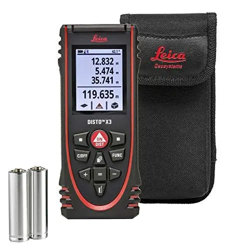 Produktbild: Leica DISTO X3 – robuster Laser Entfernungsmesser (Schutzklasse IP65) mit Bluetooth (App-Nutzung) für Distanzmessungen unter härtesten Bedingungen (Innenbereich mit 150 m Reichweite)