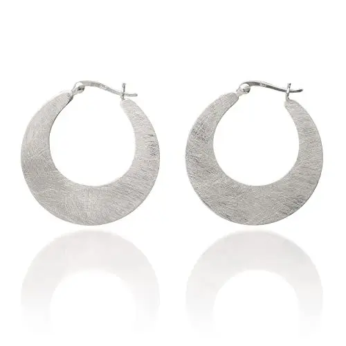 Produktbild: Leichte Creolen 925 Silber Flach Breit Mattiert Halbmond (silber, Sterling-Silber)