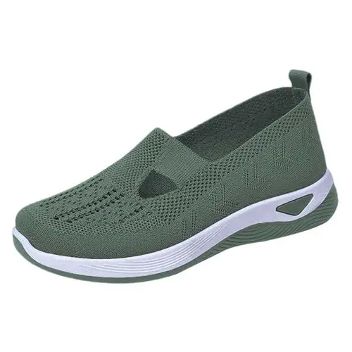 Produktbild: Leichte Damen Sneaker für Komfort beim Wandern Gewebte, orthopädische, atmungsaktive, weiche Schuhe für Damen, zum Spazierengehen, Slip-On-Schuhe aus Schaumstoff, Damen Schuhe Schwarz (Green, 43)