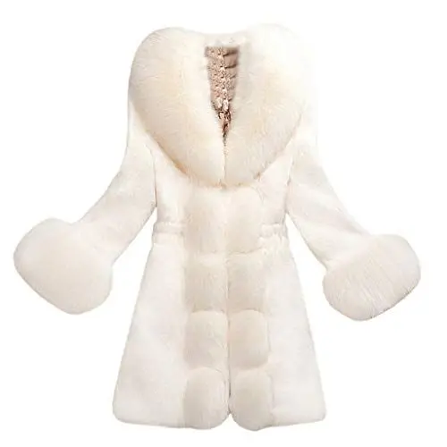 Produktbild: Winterjacke Damen Mit Fellkapuze Damen Wollmantel Frauen-Pelz-Mantel-elegante dicke warme Art- und Weiseoberbekleidung-lange Kunstpelz-Jacke Winterjacke Wasserdicht Damen Winter Parka (White, XL)