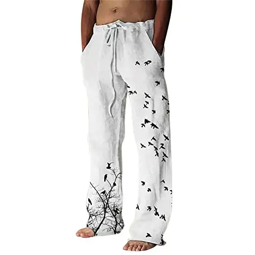 Produktbild: Leichte Herren Einfarbig Freizeithose Stretch Jogginghose Eisseide Stoffhose Trousers for Men Leichte Sommerhose Herren Mit Schlag Stretch Herren Hose Mit Gummizug Bundfalte