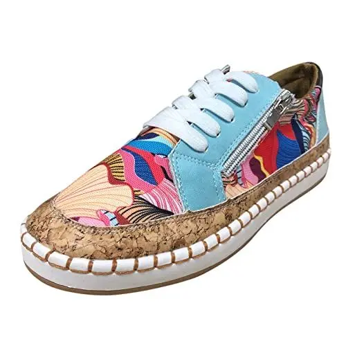 Produktbild: BarfußSchuhe Damen Weiß Schuhe Damen Sneaker Damen Frauen Außenhandel Große Farbblockierung Freizeitschuhe Frühling Ethnische Art Sportart Flache BarfußSchuhe Damen Weiß Schuhe Damen (Blue, 38)