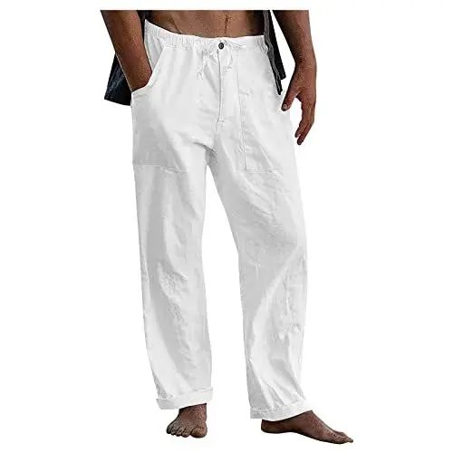 Produktbild: Leichte Sommer-Cargohose Herren Cargohose Herren Revolution Race Hose Herren 3/4 Hose Herren Sport Jogginghosen Herren Linen Trousers Men Herren Baggy Hose Sporthose Herren Weiß L