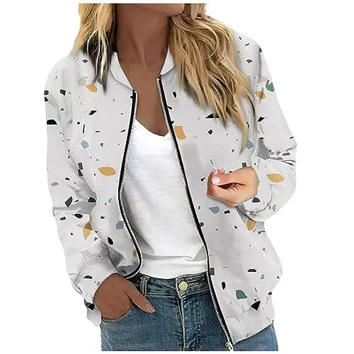 Produktbild: Leichte Steppjacke Damen,Bomberjacke Damen Kurze Blouson Jacke Casual Pilotenjacke Langarm Outwear Zip Up Solid Leichte Coat Sweatjacke