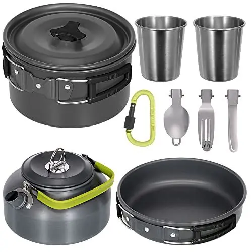 Produktbild: Kavolet Leichtes, Zusammenklappbares Camping-Kochgeschirr-Set für Picknick, Wandern, Robustes Outdoor-Geschirr-Set mit Tragetasche (Schwarz)