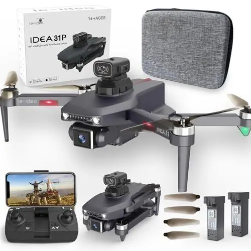 Produktbild: le-idea Bürstenlose Motordrohne mit 4K-Kamera, ESC-Kamera Professionelle Drohnen mit 360°-Hindernisvermeidungsfunktion, 5 GHz WiFi Drohne mit Kamera RC Quadcopter für Anfänger, 2 Batterien IDEA31P