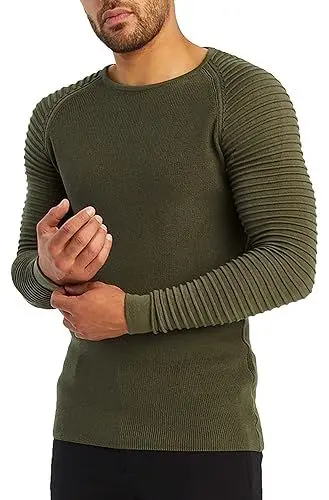 Produktbild: LEIF NELSON Herren Strickpullover Basic Rundhals Crew Neck Sweatshirt Langarm Sweater Feinstrick LN20729, Größe S, Khaki
