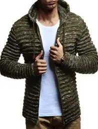 Produktbild: LEIF NELSON Men's Knit Jacket with Hood Knitt Zip Up Cardigan Hoodie LN20724, Khaki, L
