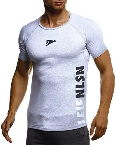 Produktbild: Leif Nelson Gym Herren Fitness T-Shirt Slim Fit Moderner Männer Bodybuilder Trainingsshirt Kurzarm Top Herren Sport T-Shirt - Bekleidung für Bodybuilding Training LN06279 Grau-Schwarz Medium